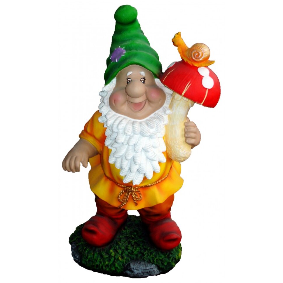 Садовая фигура Гном с грибом и улиткой 58х29 см.