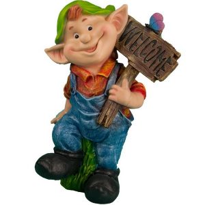 Садовая фигура Гном с табличкой WELCOME остроухий 34х52 см.