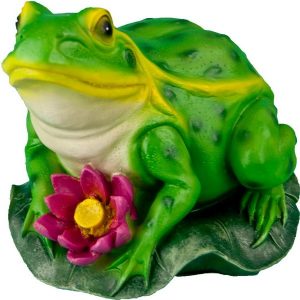 Садовая фигура Лягушка на листе с цветком, 18х23 см.