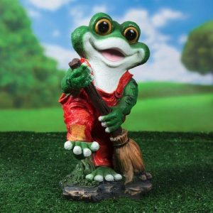 Садовая фигура Лягушонок с метлой, 21х35 см.