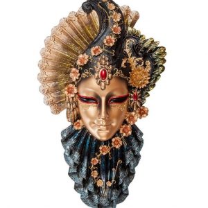 Венецианская маска для интерьера "Рубин"- золотой, 32 см.