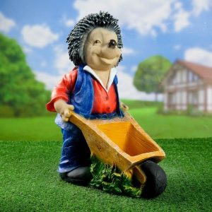 Садовое кашпо для цветов Еж с тачкой, 44х45 см.