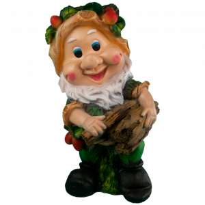 Садовая фигура Гномик с охапкой дров и ягодами на шапке 22х39 см.