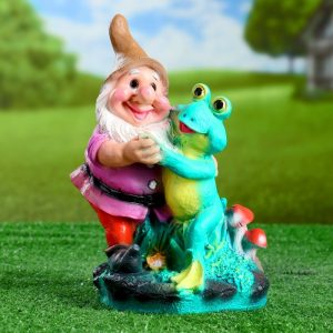 Садовая фигура Гном с лягушкой танцует 30см