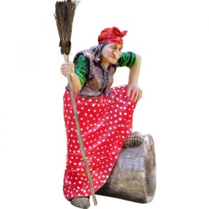 Садовая фигура Баба Яга на ступе стоит 127х86 см