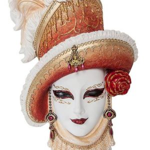 Венецианская маска для интерьера "Леди в шляпе"- белый, 33 см.