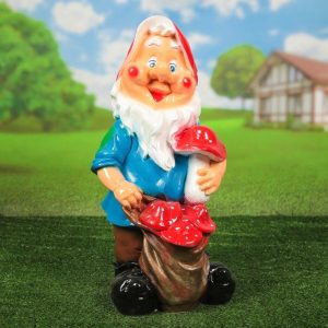 Садовая фигура Гном с мешком грибов 72х32 см.