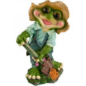 Садовая фигура Лягушка в кепке с лопатой, 32x49 см.