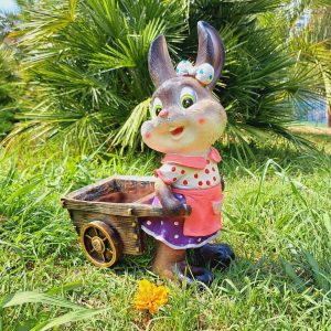 Садовая фигура Зайка с тележкой 45х20 см