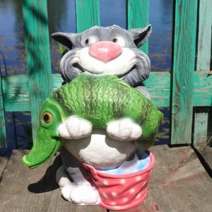 Садовая фигура Кот с щукой в ведре, 45х31х26 см.