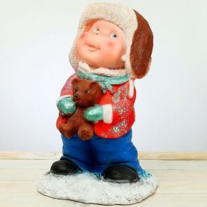 Фигура на новый год Мальчик с медвежонком (блестки), 50х24 см.