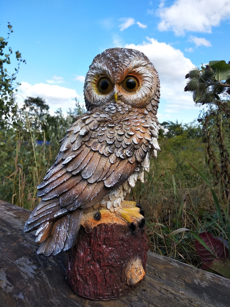 Садовая фигура Сова на пне, 20х33 см.