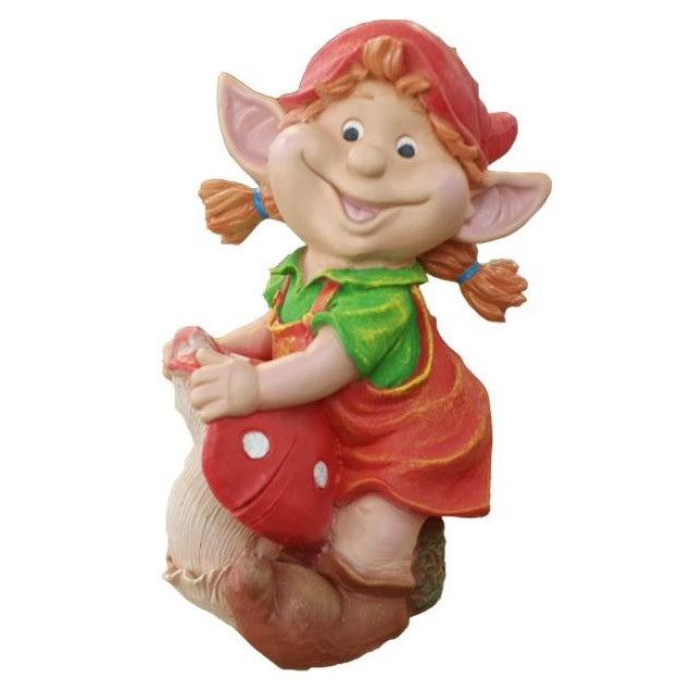 Садовая фигура Гномик девочка тащит гриб 30х41 см.