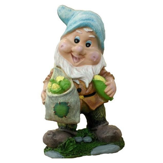 Садовая фигура Гномик с мешком кукурузы 21х36 см.