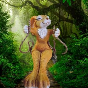 Садовая фигура Зайка  на качелях 28х18 см