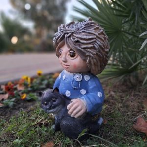 Садовая фигура Домовенок Кузя с котом 40х25х25 см