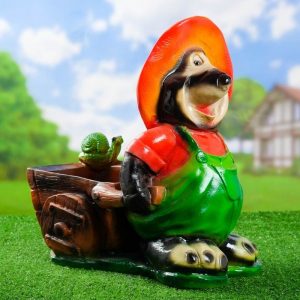 Садовое кашпо для цветов Крот с тележкой, 48х44 см.