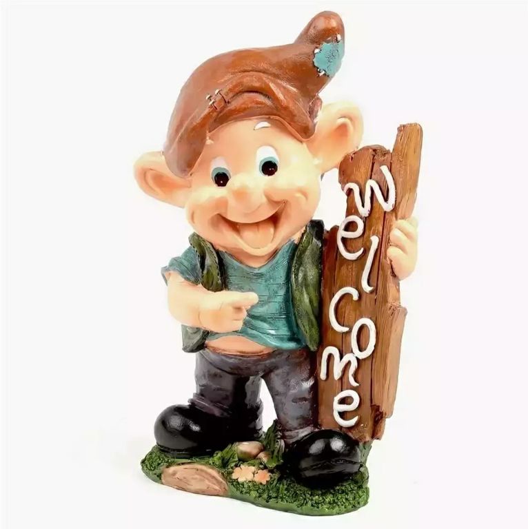 Садовая фигура Эльф с табличкой Welcome №4, 17х30 см.