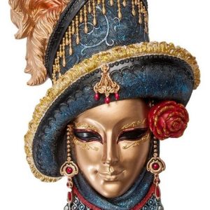 Венецианская маска для интерьера "Леди в шляпе"- синий, 33 см.
