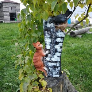 Навесная берёза с котом и вороной, 65Х35 см