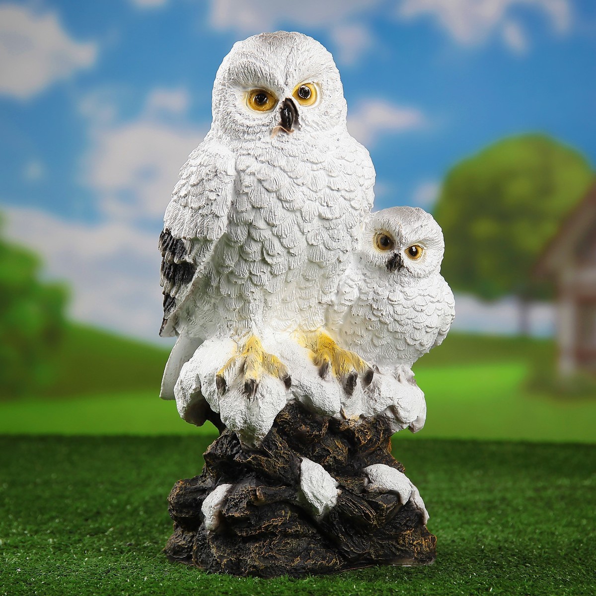 Садовая фигура Две совы полярные, 38 см.