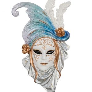 Венецианская маска для интерьера "Маки"- голубой, 54 см.
