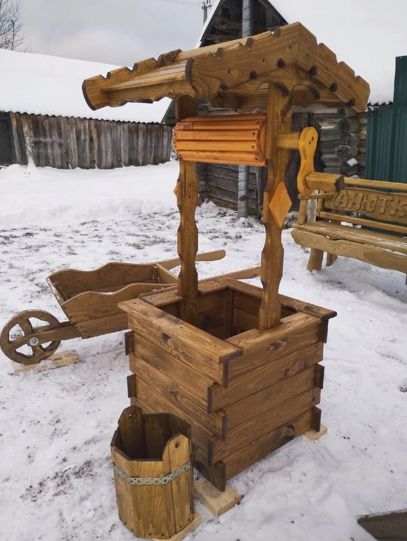 Деревянный декоративный колодец 55х55х160 см — изображение 2