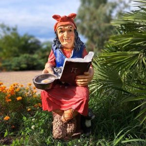 Садовая фигура Баба-яга на ступе с котом и книгой 95х56 см