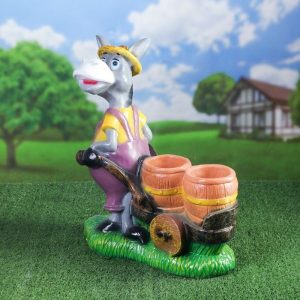 Садовое кашпо для цветов ослик с тележкой, 53х44 см.