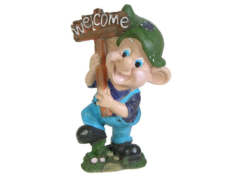 Садовая фигура Эльф с табличкой Welcome №2, 18х31 см.