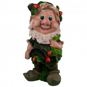 Садовая фигура Гномик с ягодами на шляпе и косой 19х37 см.