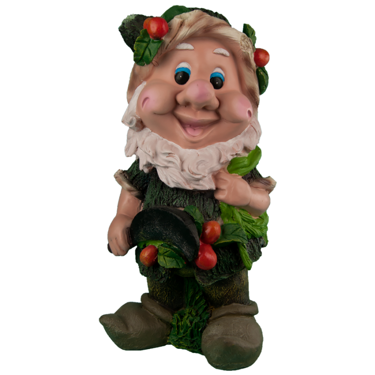 Садовая фигура Гномик с ягодами на шляпе и косой 19х37 см.