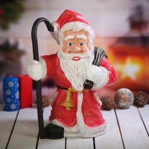 Фигура на новый год Санта - Клаус с посохом средний, 41х29 см.