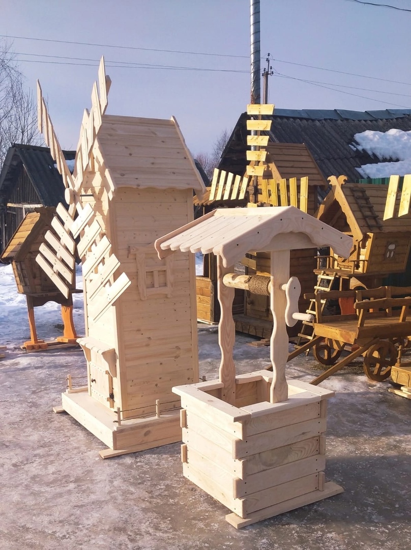 Деревянный декоративный колодец 55х55х160 см — изображение 4